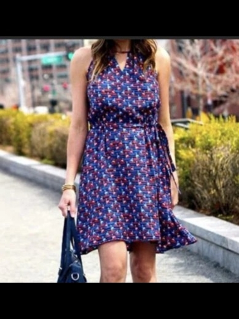 041 Hawthorn Red White And Blue Sailboat Printed Halter Tie-Waist Mini Dress